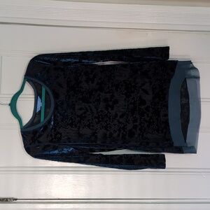 🧶 Vera Wang Sheer Burnout  Turquoise Velvet Tunic For Layering